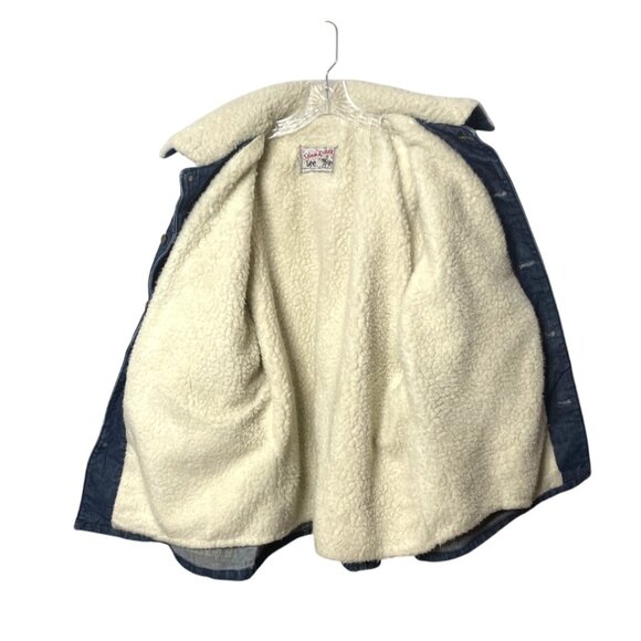 Vtg Lee Storm Rider Denim Sherpa Jacket Button Western Ranch Chore Coat USA Sz L - Picture 3 of 14